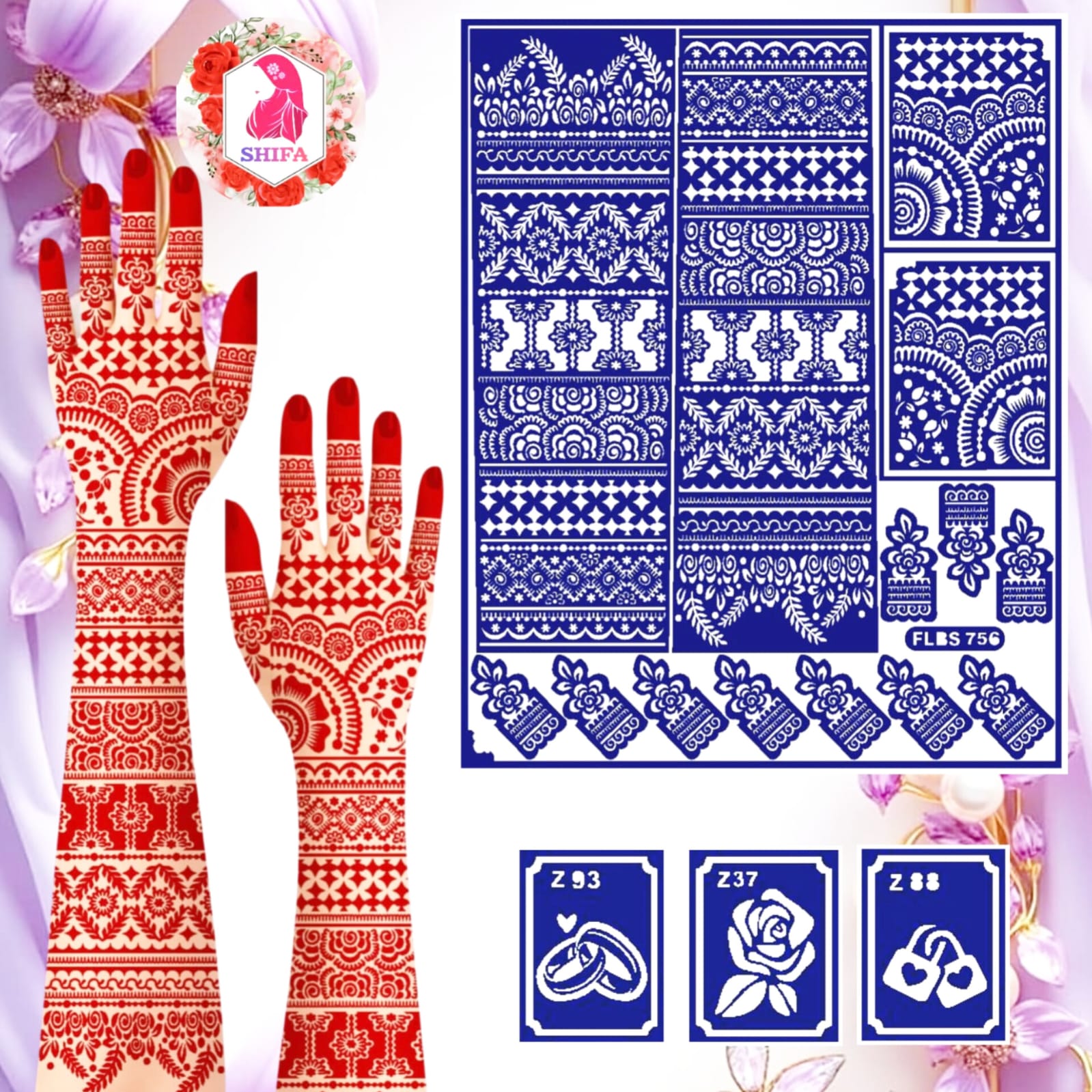 FLBS 756 Grand Look Heavy Bridal Design  Sticker Overview Henna Stencil - Shifa Stencil